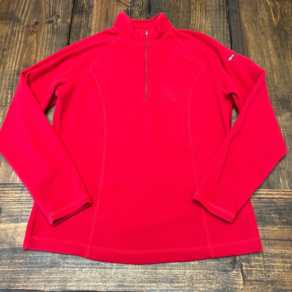 LL Bean Fleece Pullover Sweater Red Quarter Zip Women's Size Small